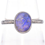 Antique 18K White Gold Moonstone Cabochon Band Ring Size 9.5