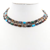 Vintage Taxco Mexico 950 Sterling Silver Multi-Stone Link Choker Necklace 140.5g