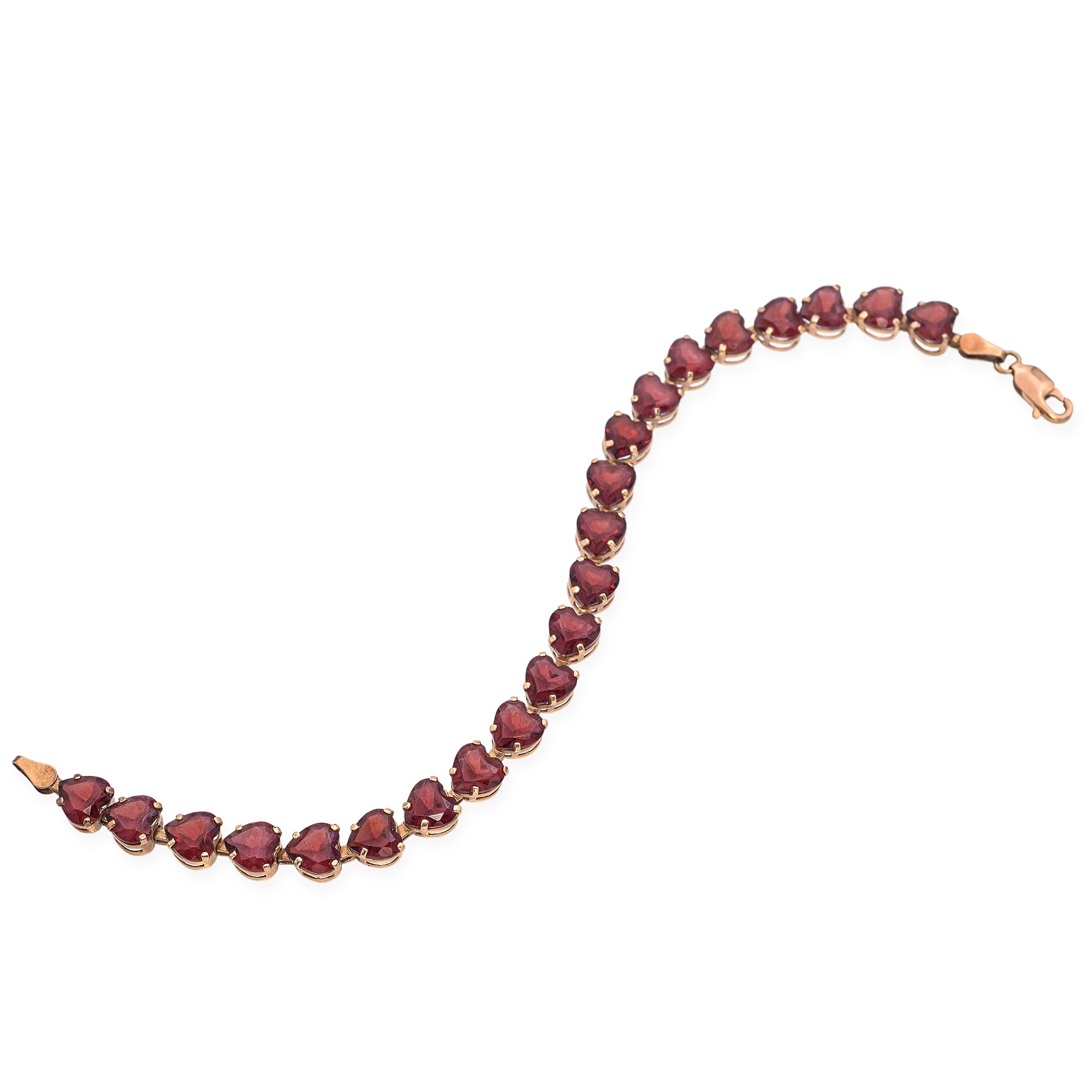 10K Yellow Gold 16.5 TCW Garnet Heart Tennis Bracelet