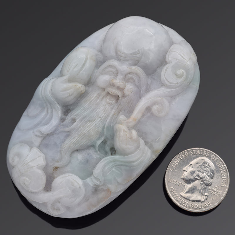 Vintage Translucent Green Jade Large Carved Shouxing Deity Figurine Pendant