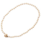 Vintage 14K Yellow Gold Pearl Floral Clasp Beaded Strand Necklace