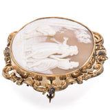 Antique Yellow Gold Cameo 3 Graces Admonishment Wife Watching Husband Brooch