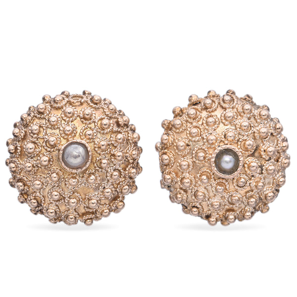 Vintage Rose Gold Pearl Sea Urchin Stipple Stud Earrings