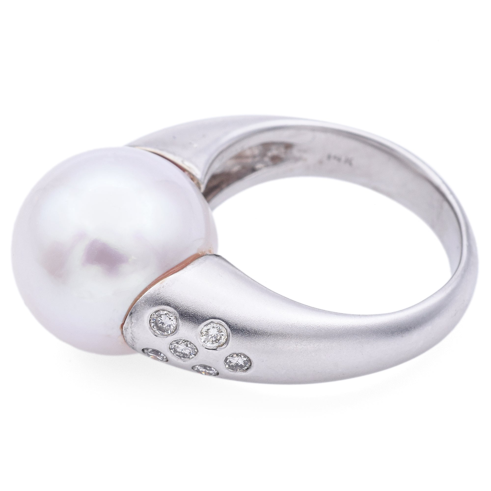 Estate 14K White Gold Pearl & Diamond Cocktail Ring Size 8.25