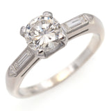 Vintage Platinum 3-Stone 0.83 TCW Diamond Engagement Ring w/Baguette Side Stones