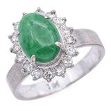 Vintage 14K White Gold Green Jade Cabochon & 0.24TCW Diamond Band Ring Size 6.25