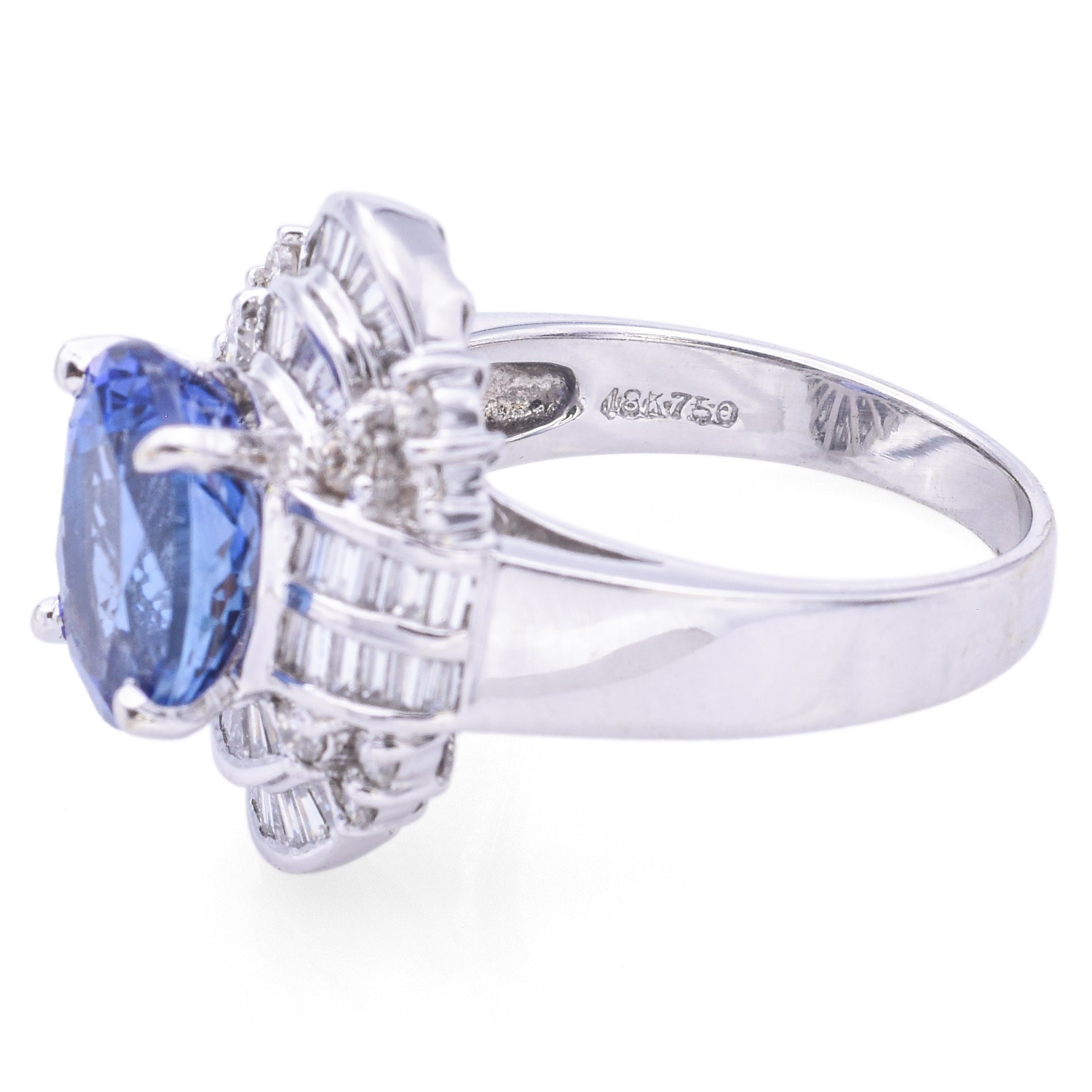 Estate 18K White Gold 2.8Ct Tanzanite & 0.72 TCW Diamond Cocktail Ring Size 4.75