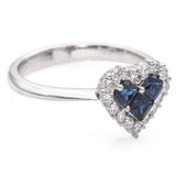 14K White Gold Sapphire and Diamond Heart Ring