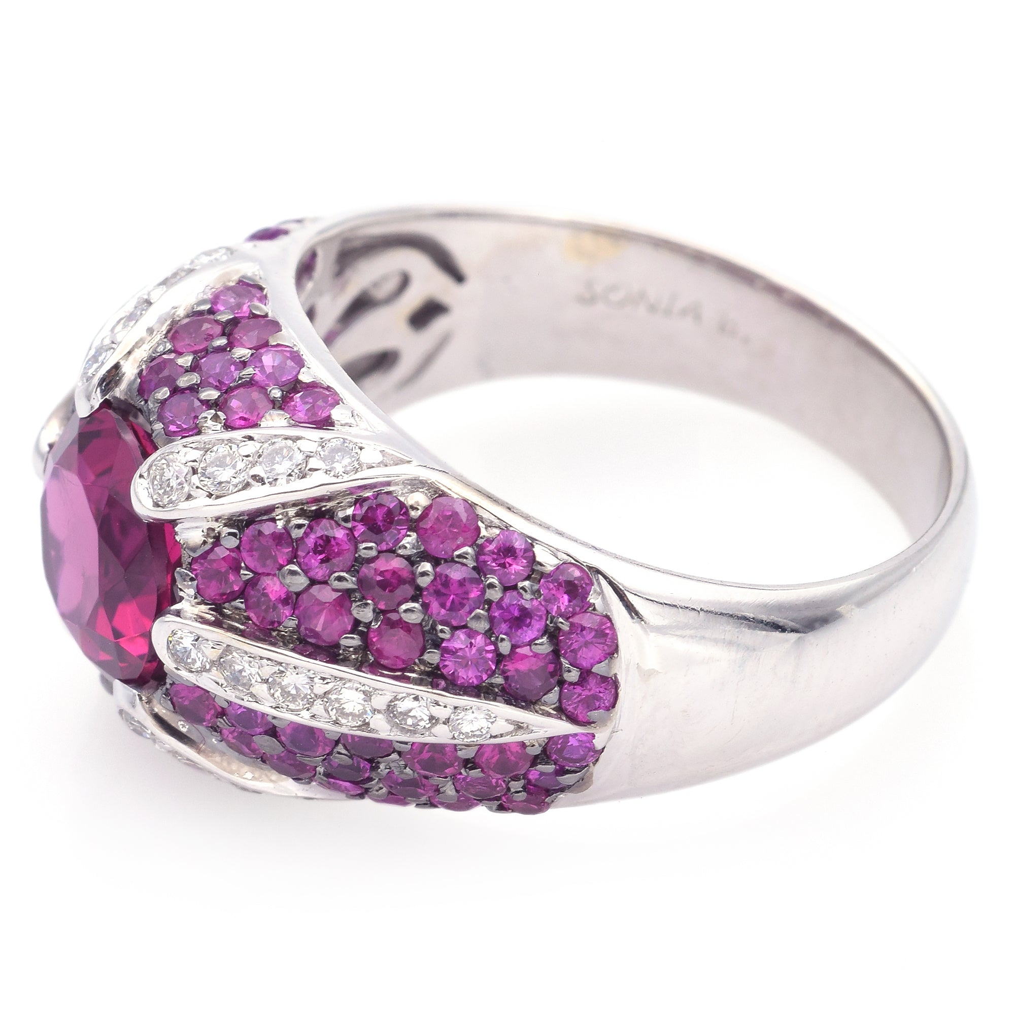 Sonia B. 18K White Gold Pink Tourmaline, Pink Sapphire & Diamond Dome Ring