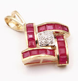 Estate THL Designer 10K Yellow Gold Diamond Ruby Pendant