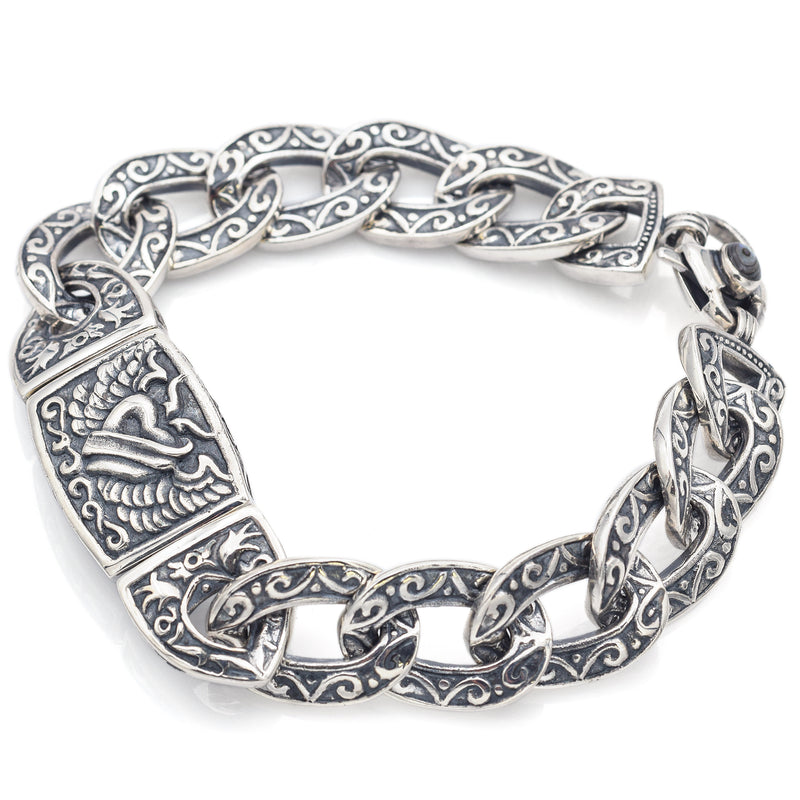 Estate Sterling Silver Heart Angel Wings Link Bracelet