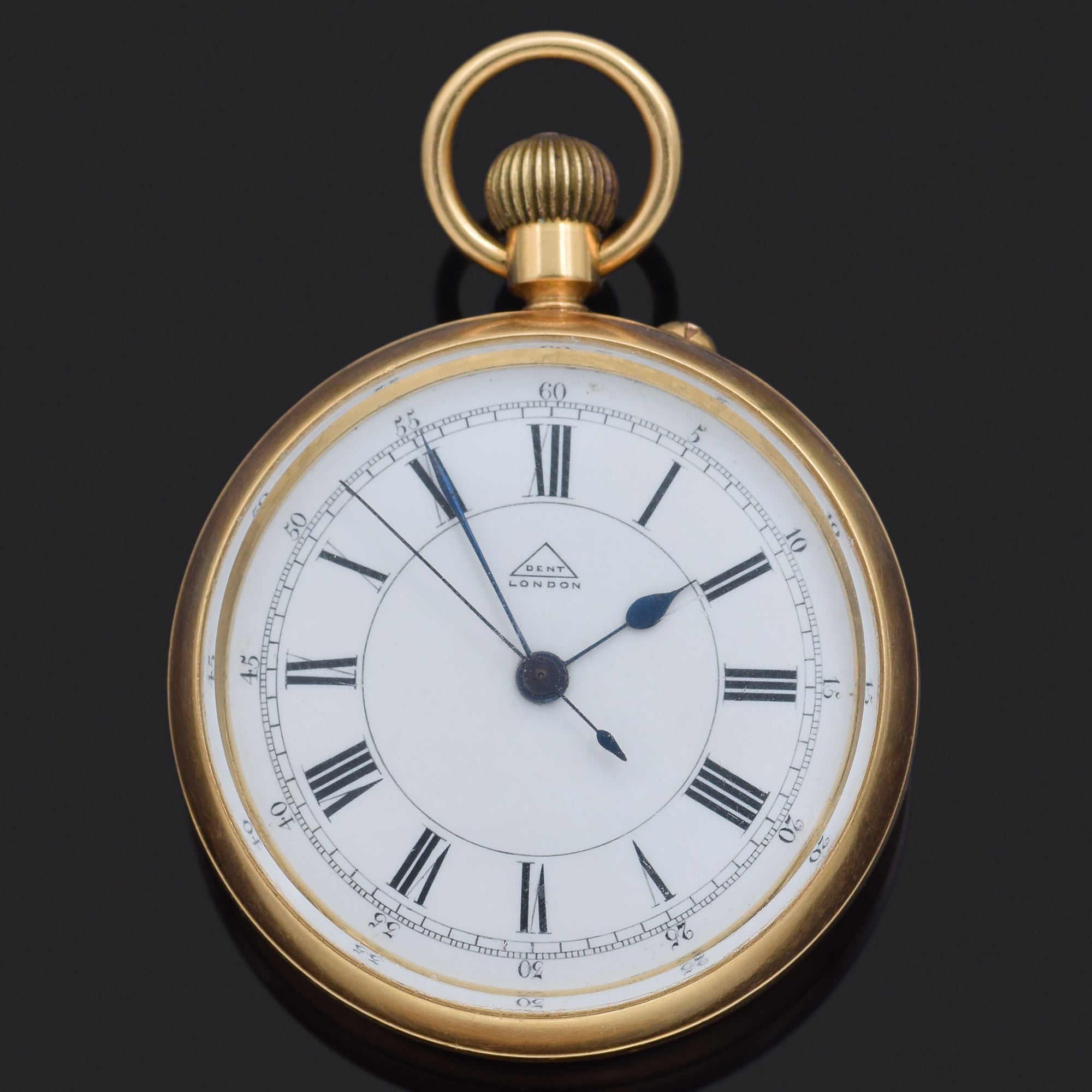 Antique Dent London 18K Yellow Gold Open Face Pocket Watch 41 mm