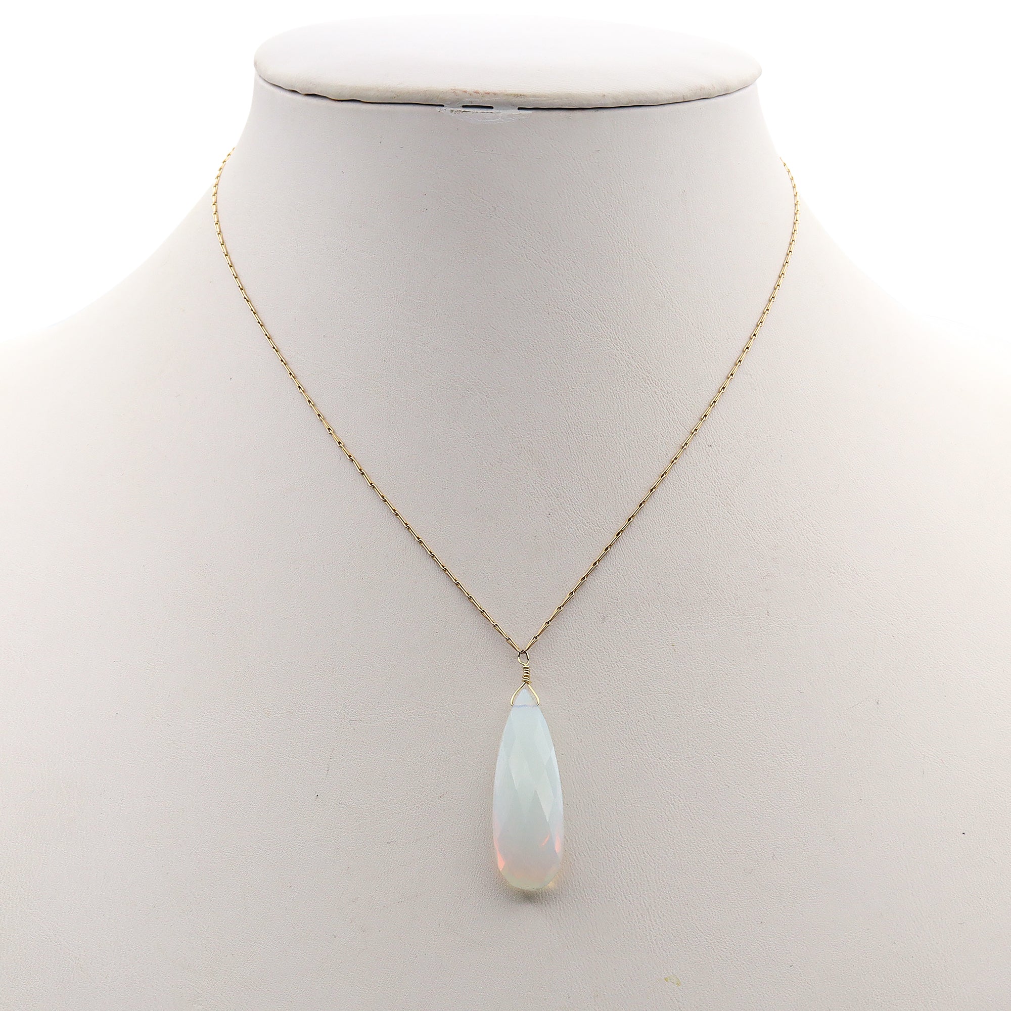 14K Yellow Gold Opalite Pendant Necklace, 7g, 18 Inches