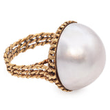 Vintage Tiffany & Co. 18K Yellow Gold Mabe Pearl Cocktail Ring Size 7.5