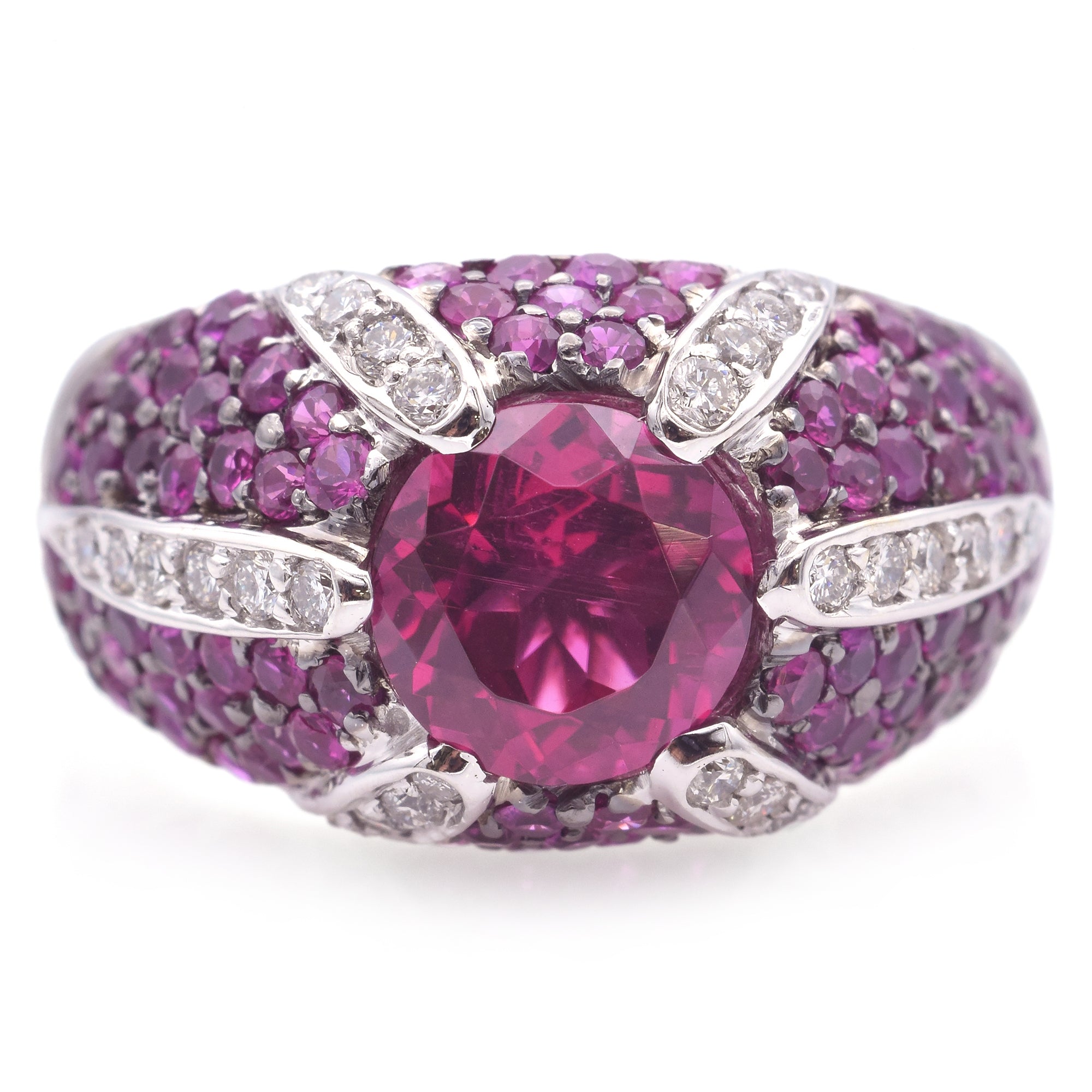 Sonia B. 18K White Gold Pink Tourmaline, Pink Sapphire & Diamond Dome Ring