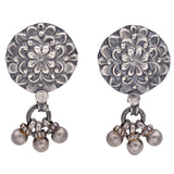 Estate Sterling Silver Floral Round Drop Traditional Jhumka Earrings