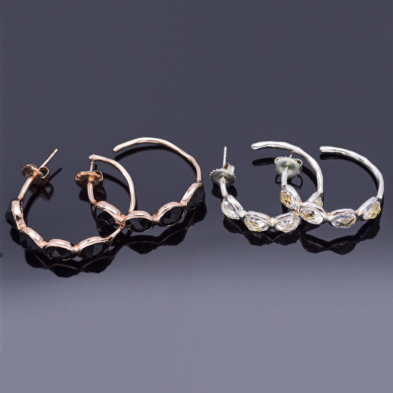 Ippolita Sterling Silver & Rose Gold Tone Clear & Smoky Quartz Hoop Earrings