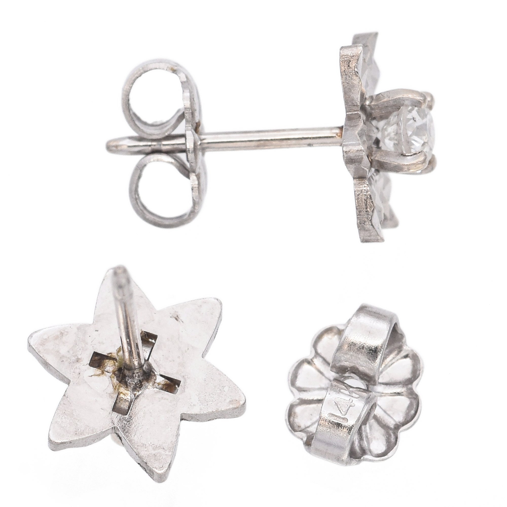 14K White Gold Diamond Star Stud Earrings