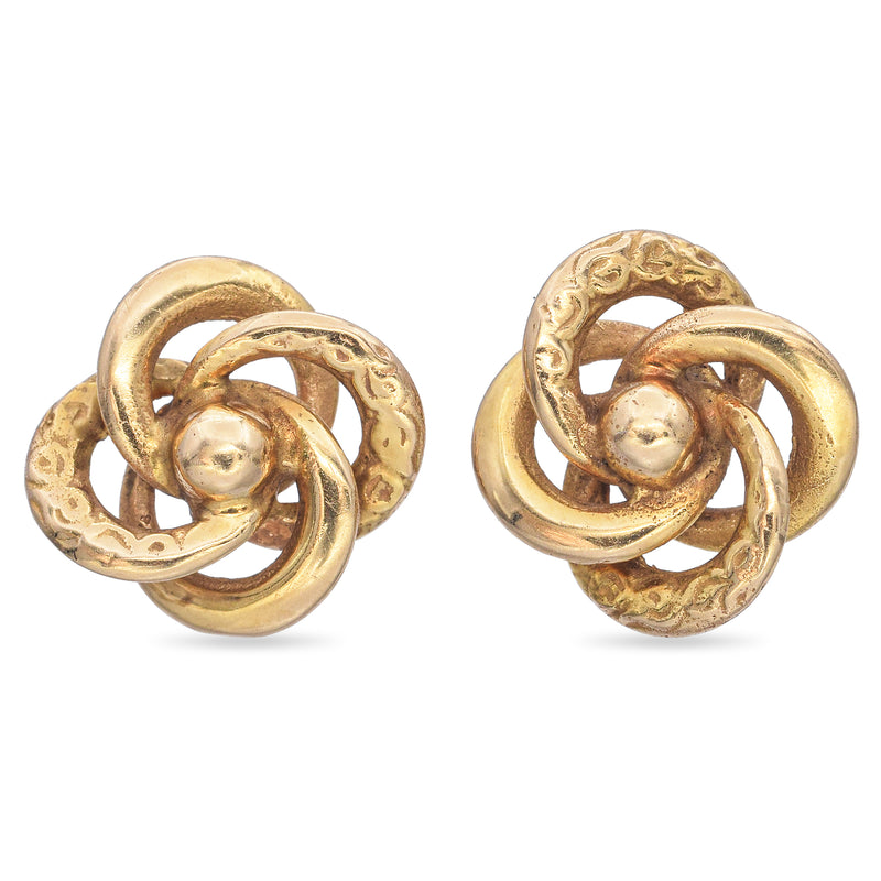 Antique 13K Yellow Gold Love Knot Stud Earrings