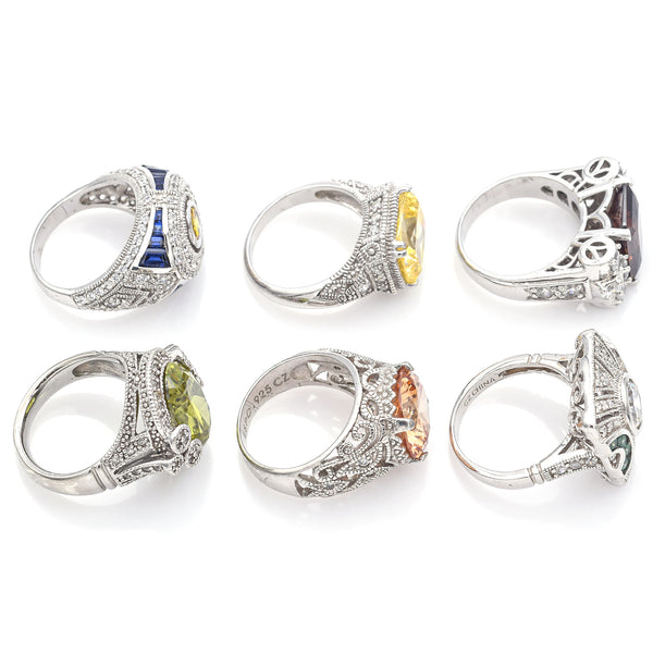 Lot of 6 Joseph Esposito Sterling Silver Multi-Gemstone & CZ Rings