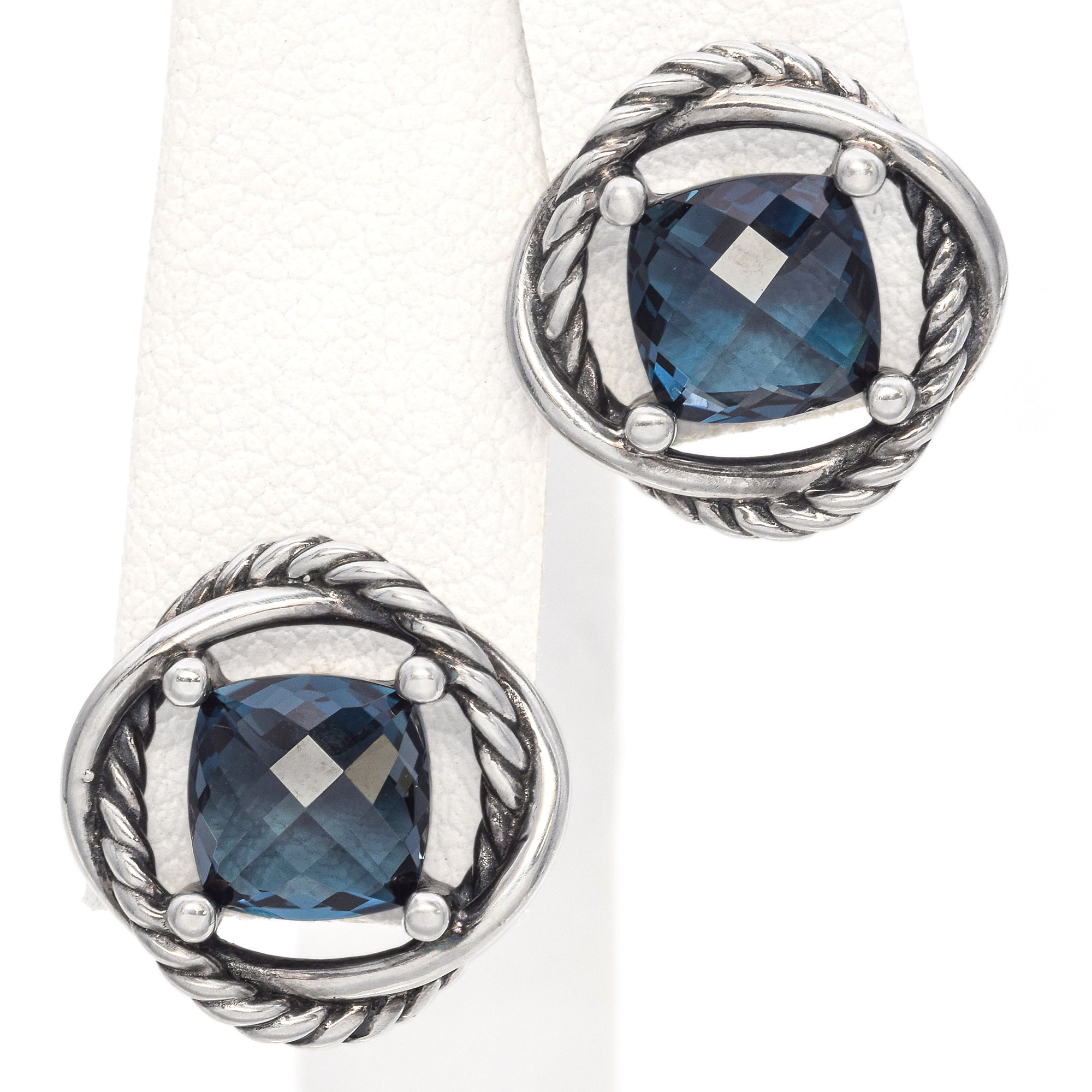 David Yurman Sterling Silver Blue 2.68 TCW Blue Topaz Infinity Stud Earrings