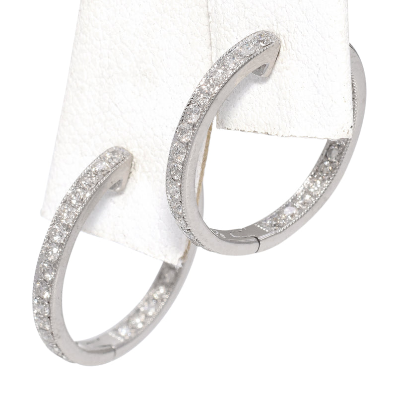 14K White Gold 0.30 TCW Diamond Inside Out Hoop Earrings