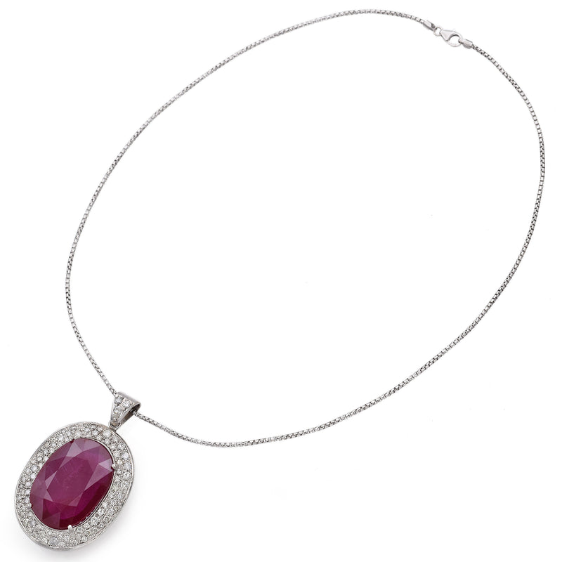 Estate White Gold 30.79 Ct. Ruby & 2.89 TCW Diamond Pendant Necklace