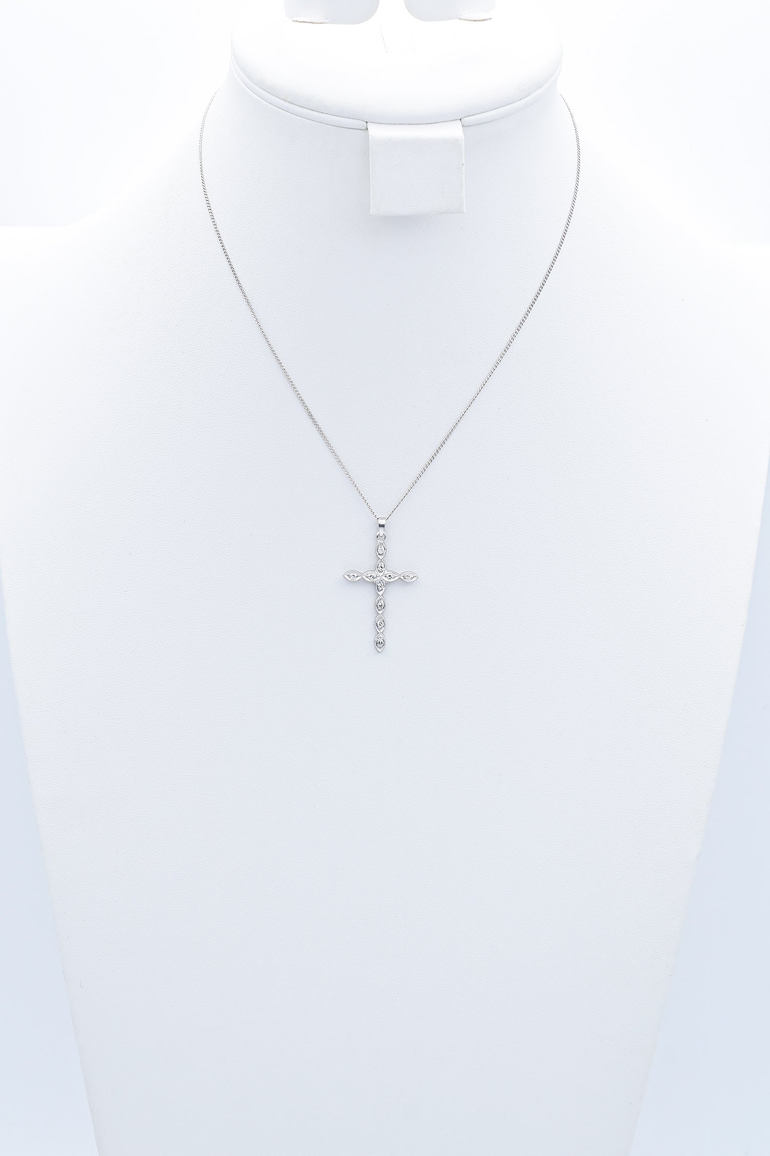 Vintage Platinum 0.20 TCW Diamond Cross Pendant on 14K Gold Chain Necklace