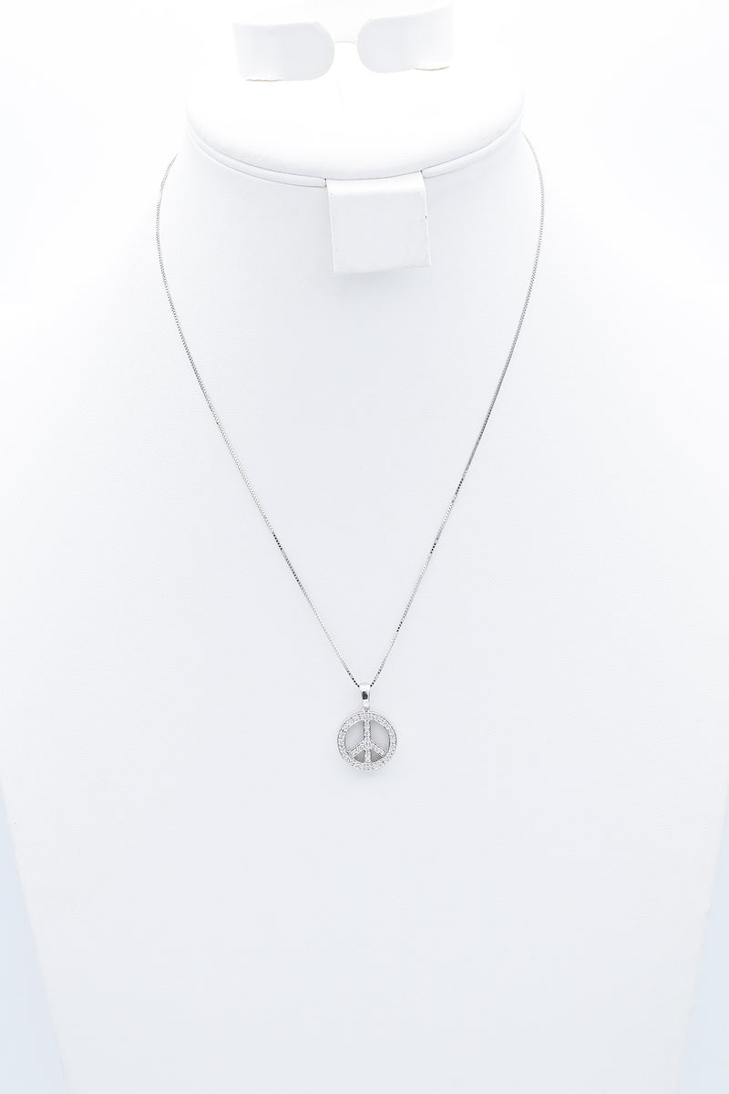 Estate 14K White Gold 0.32 TCW Diamond Peace Pendant Necklace