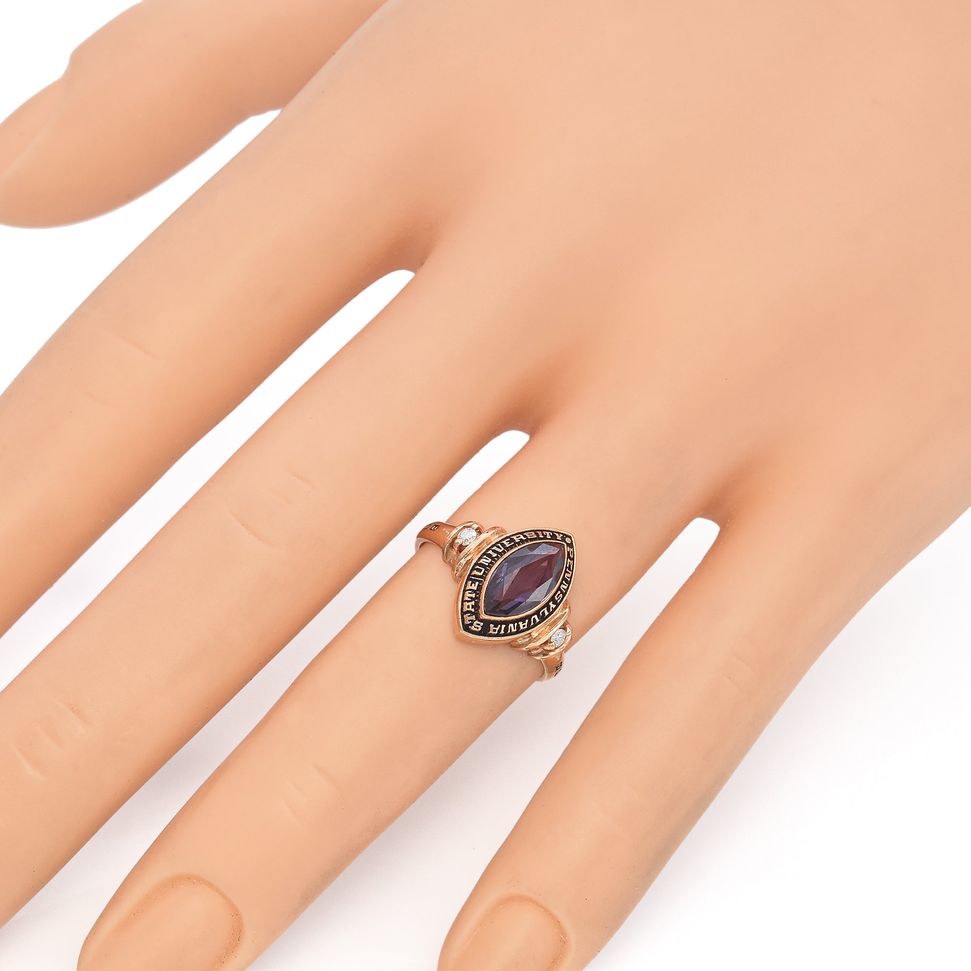 '89 10K Yellow Gold 0.80 Ct. Lab Amethyst, Diamond Penn State Univ. Class Ring