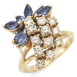 14K Yellow Gold 1.47 TCW Marquise Sapphire and Round Diamond Cocktail Ring