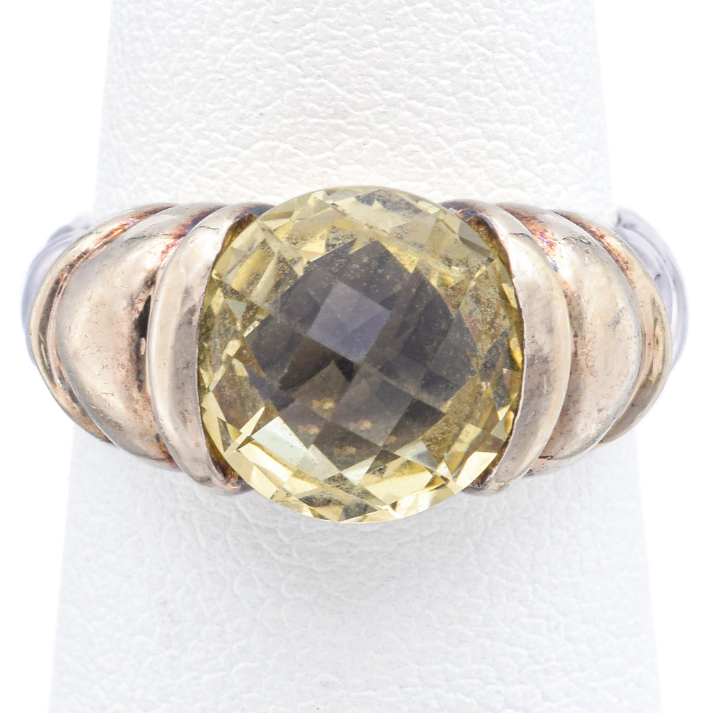 David Yurman Sterling Silver 14K Yellow Gold Lemon Quartz Capri Ring Blue Ribbon Rarities