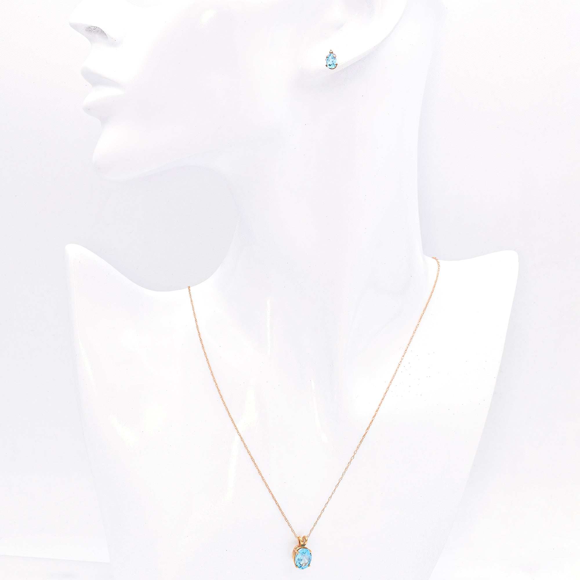 Estate Blue Topaz and Diamond 10K Gold Earrings & 14K Gold Pendant Necklace Set