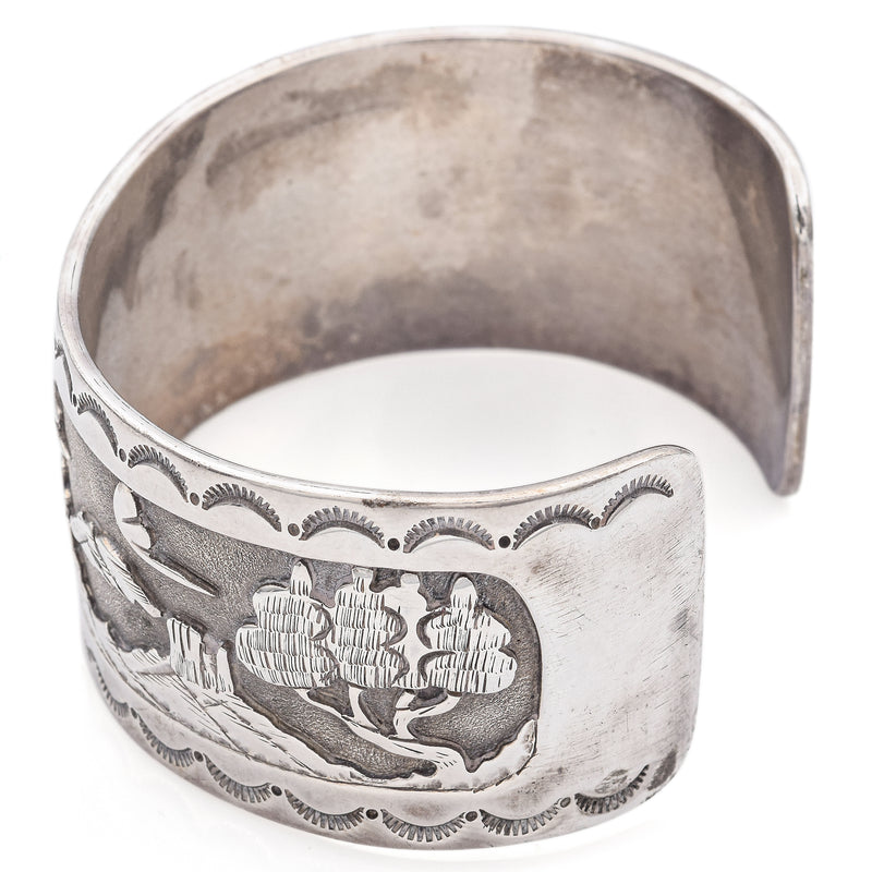 Vintage Sterling Silver Storyteller Southwestern Cuff Bracelet