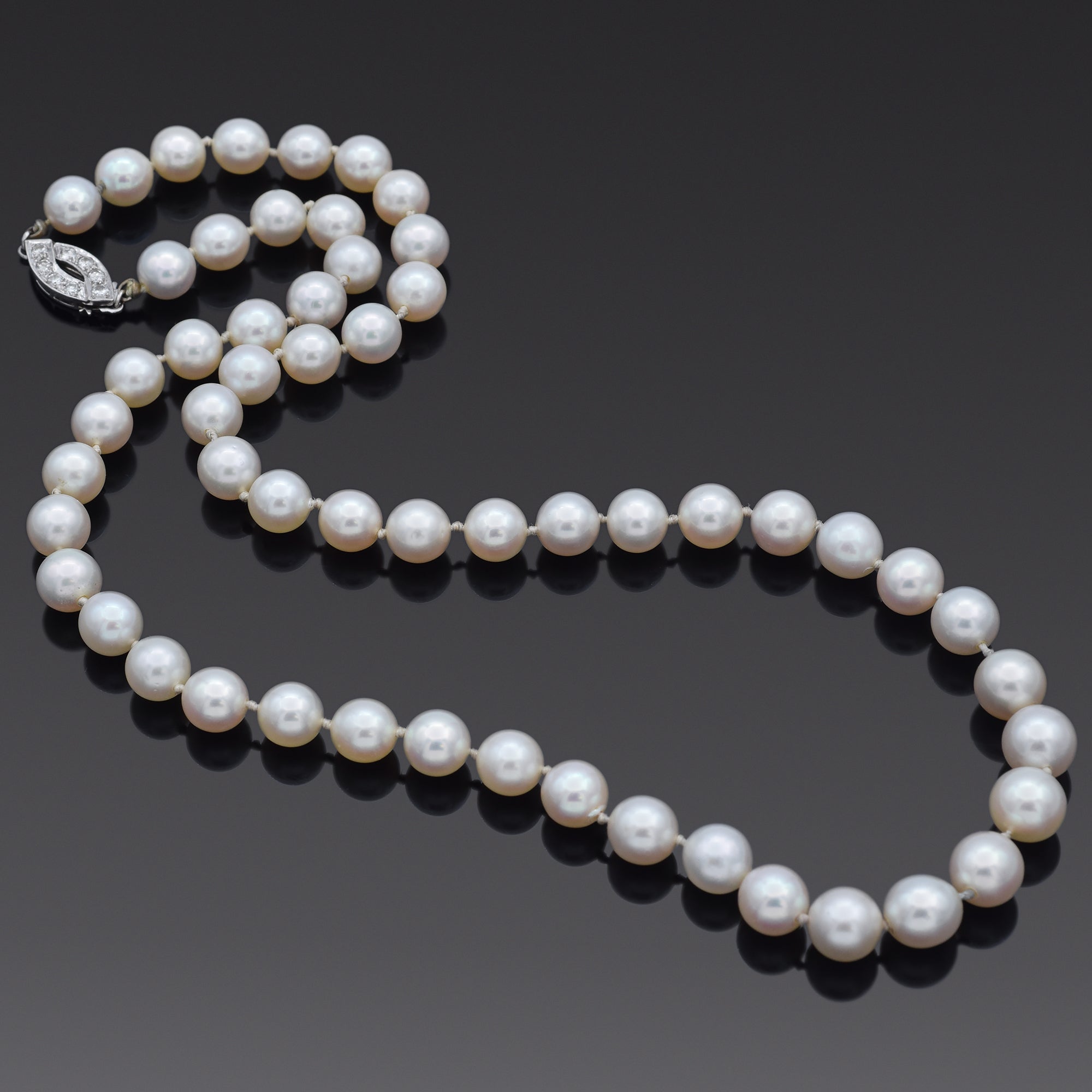 Vintage 14K White Gold Pearl & 0.24 TCW Diamond Beaded Strand Necklace 21 Inches