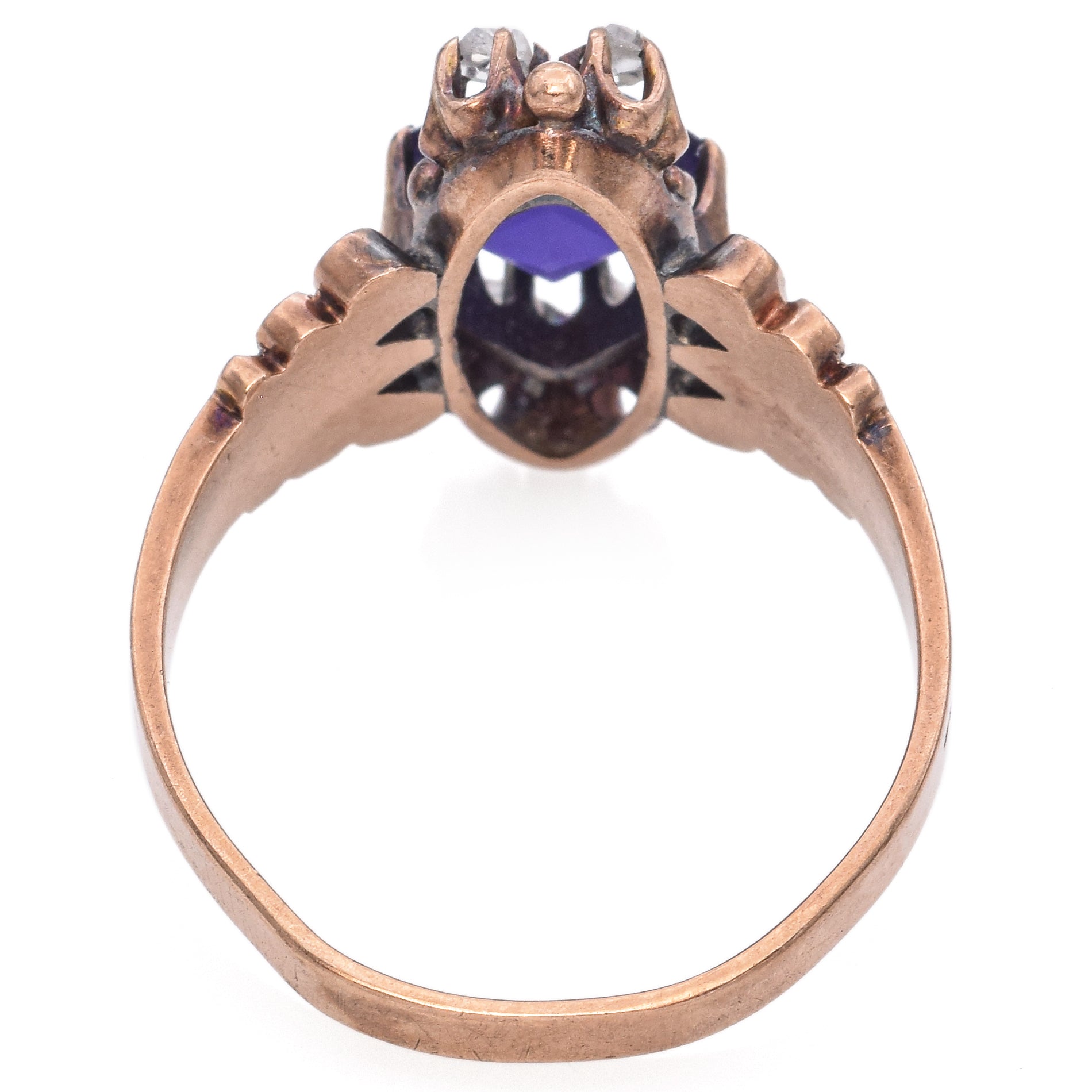 Antique 10K Rose Gold Amethyst and Rose Cut Diamond Band Ring