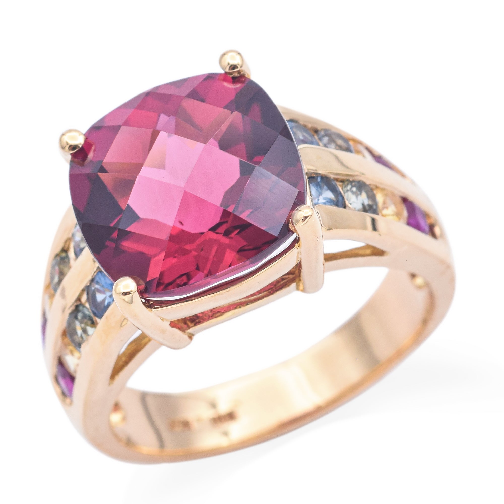 John C. Rinker 18K Yellow Gold 8.53ct Rubellite Tourmaline & Sapphires Band Ring