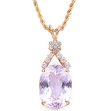 Estate 14K Yellow Gold 16.7 Ct Kunzite & 0.32 TCW Diamond Oval Pendant Necklace