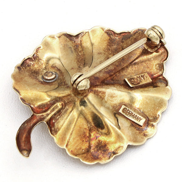 Vintage 14K Yellow Gold Leaf Ladybug Brooch Pin, 3.7 Grams, 27x36 mm