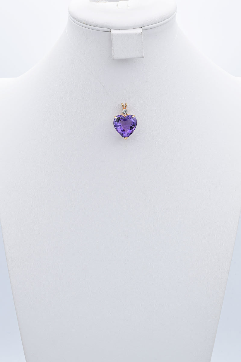 Estate 14K Yellow Gold 19.62 Ct Amethyst & CZ Pendant + Enhancer Bail