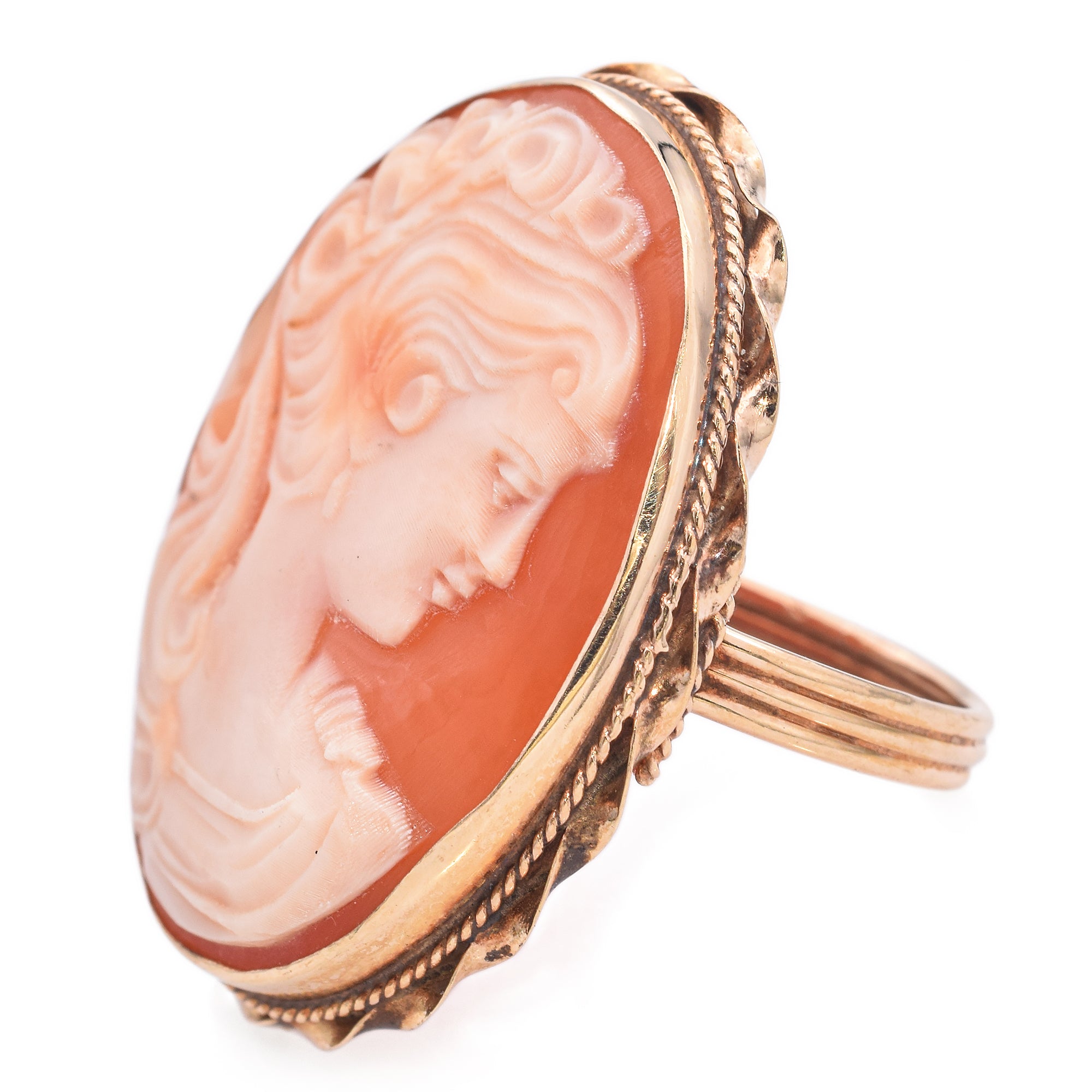 Antique14K Yellow Gold Cameo Shell Cocktail Ring Size 6.5