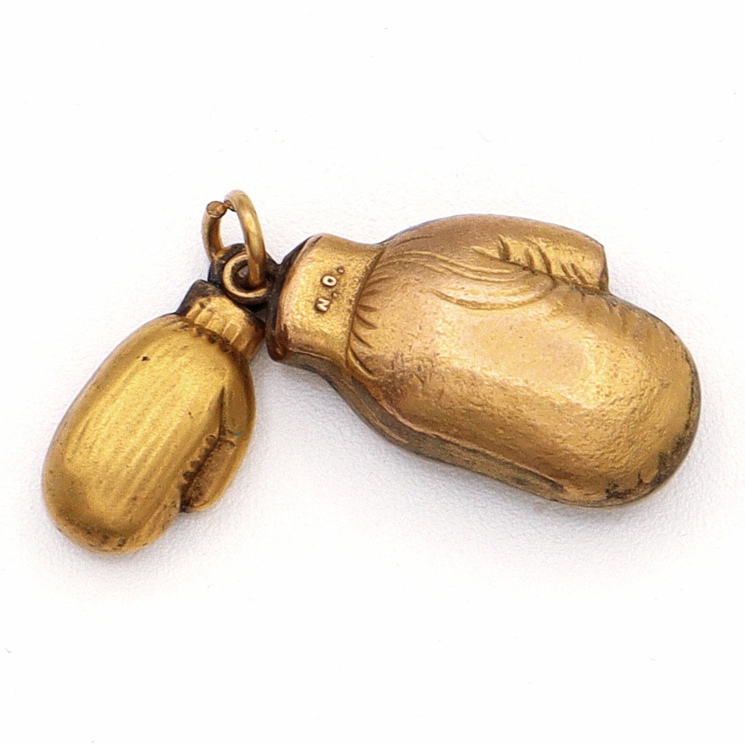 Antique 10K Yellow Gold Filled Boxing Gloves Charm Pendant