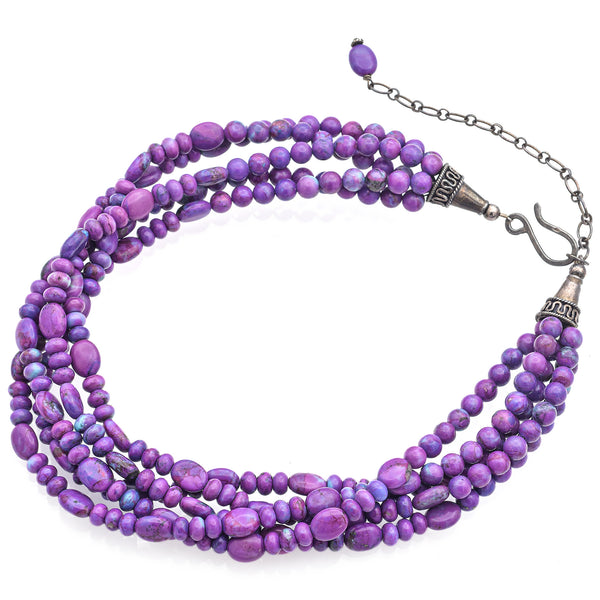 Estate Sterling Silver Kingman Purple Turquoise Beaded Five-Strand Necklace