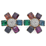 CINER Gold Plated Multi-Color Crystal & Rhinestone Floral Clip-On Earrings