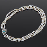 Vintage 14K White Gold Pearl & Turquoise Beaded Multi-Strand Necklace 17.5Inches