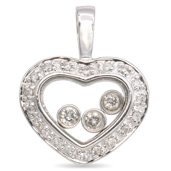 14K White Gold Floating Diamond Heart Pendant