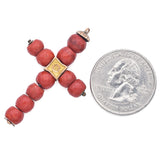 Antique 20K Yellow Gold Faceted Red Coral Bead Cross Pendant