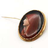 Antique 18K Yellow Gold Porcelain Hand-Painted Portrait of Saint Fabiola Brooch