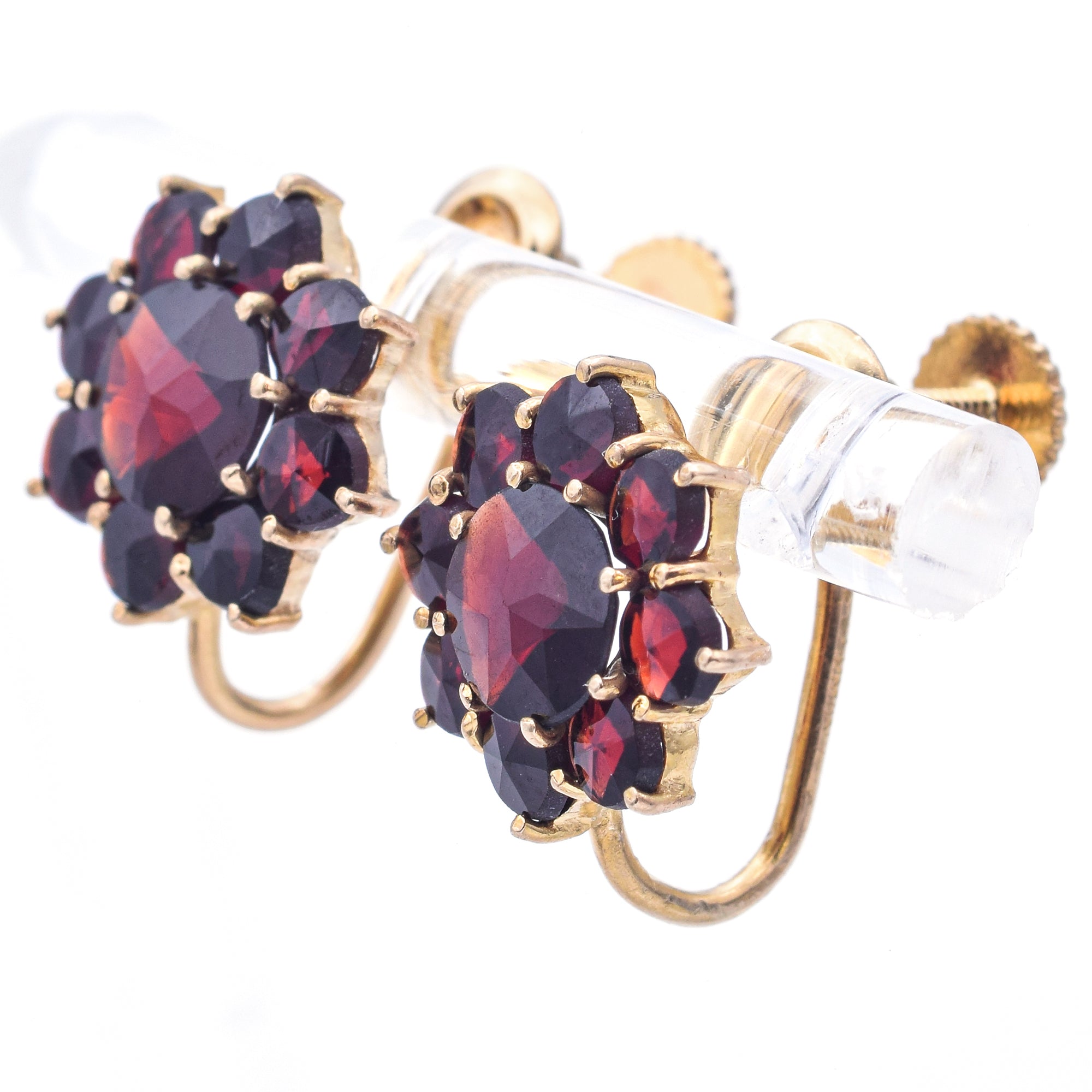 Vintage 10K Yellow Gold Garnet Ring & Screw-back Earrings Set