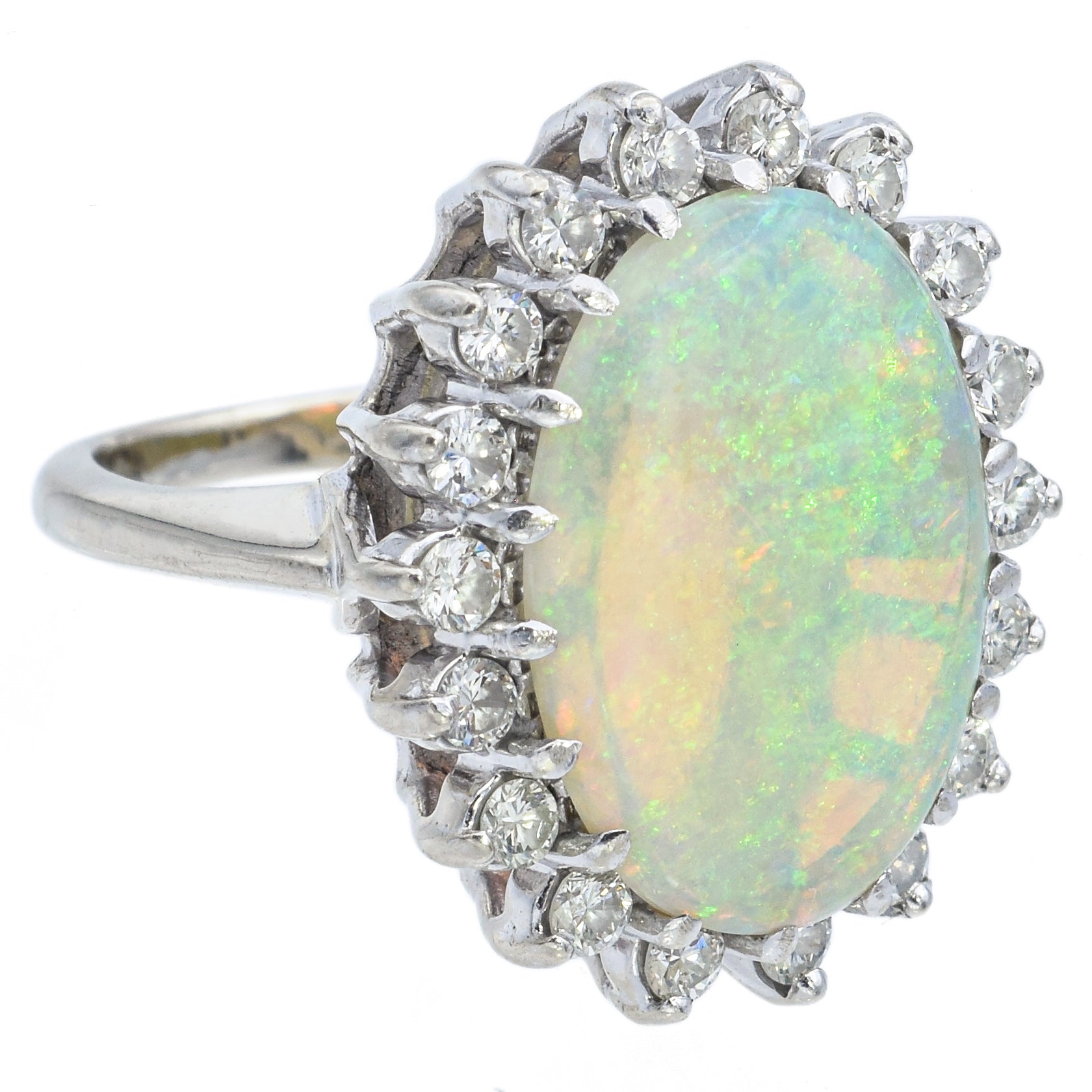 Vintage 14K White Gold 7.13 Ct Opal & 1.00 TCW Diamond Cocktail Ring Size 5.75